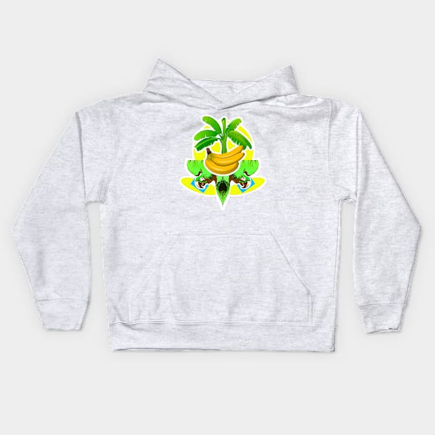 Banana Tree with Bananas and Tropical Parrot Kids Hoodie by Marccelus